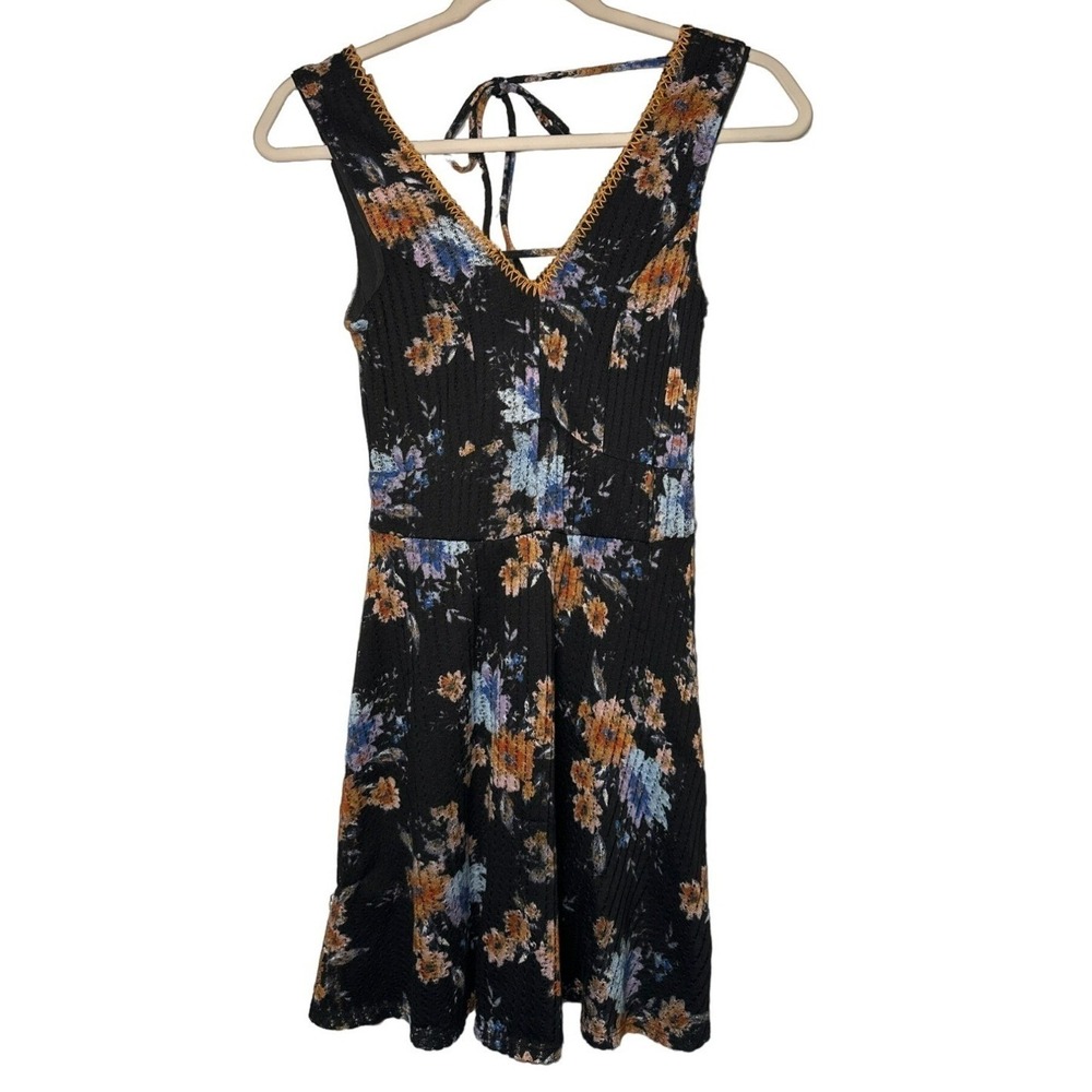 Three Pink Hearts Floral Mini Dress‎ Black Sleeveless Fit & Flare Spring S Women